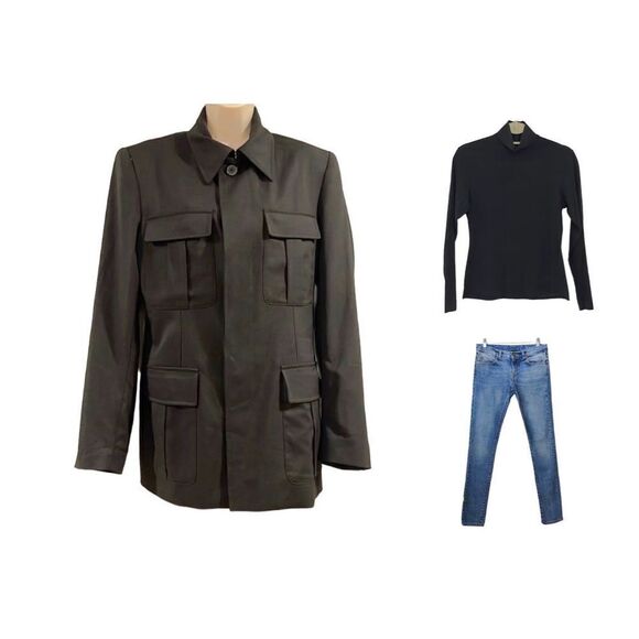 Yves Saint Laurent Womens Black Collared 3 Button Sleeve Field Jacket Size 44